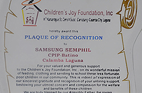 2017.02 Plaque of Recognition (Children’s Joy Foundation Award) images
